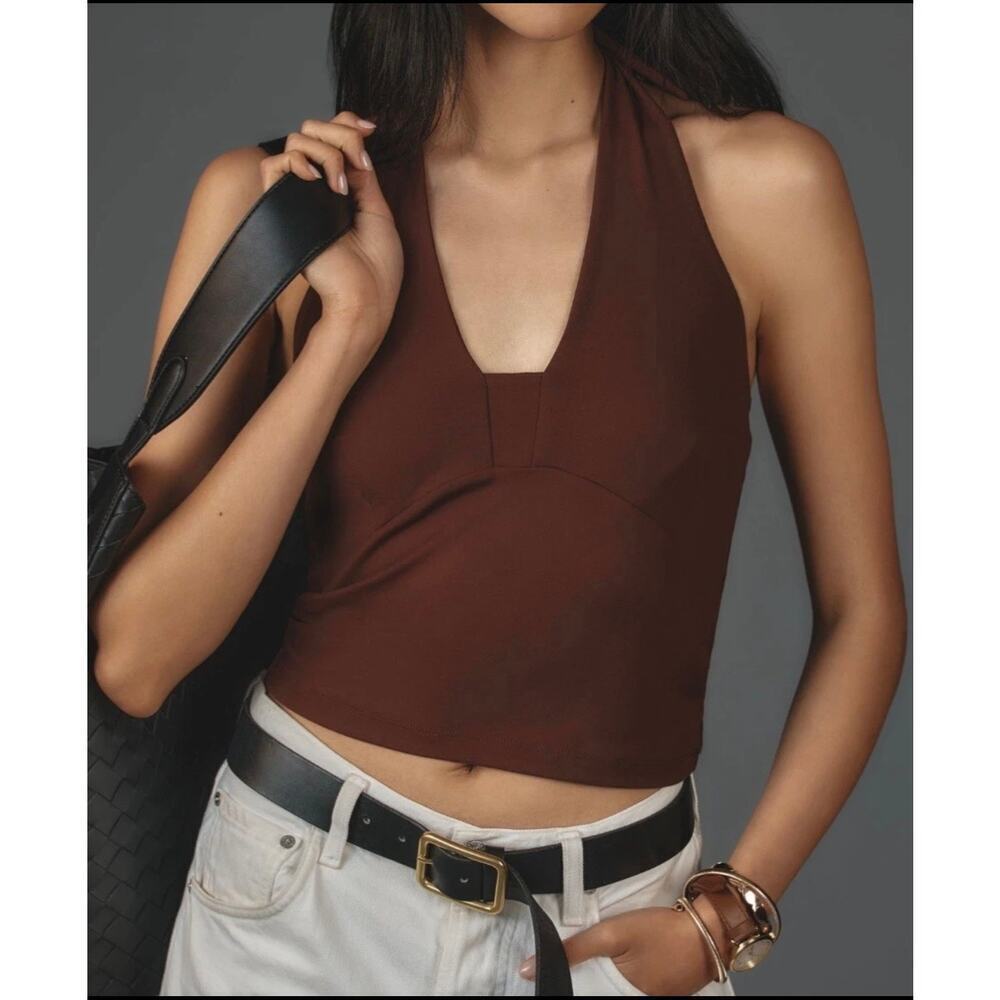 Anthropologie Cocoa Brown Halter Neck Open Back Tank Top NWT Size S​​